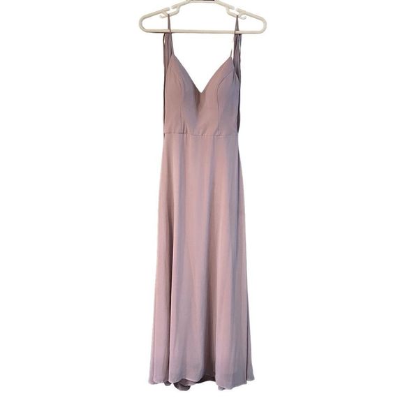 Chiffon Bridesmaid Dress with Deep V-Neck and Spaghetti Straps Size 6 - Picture 3 of 16